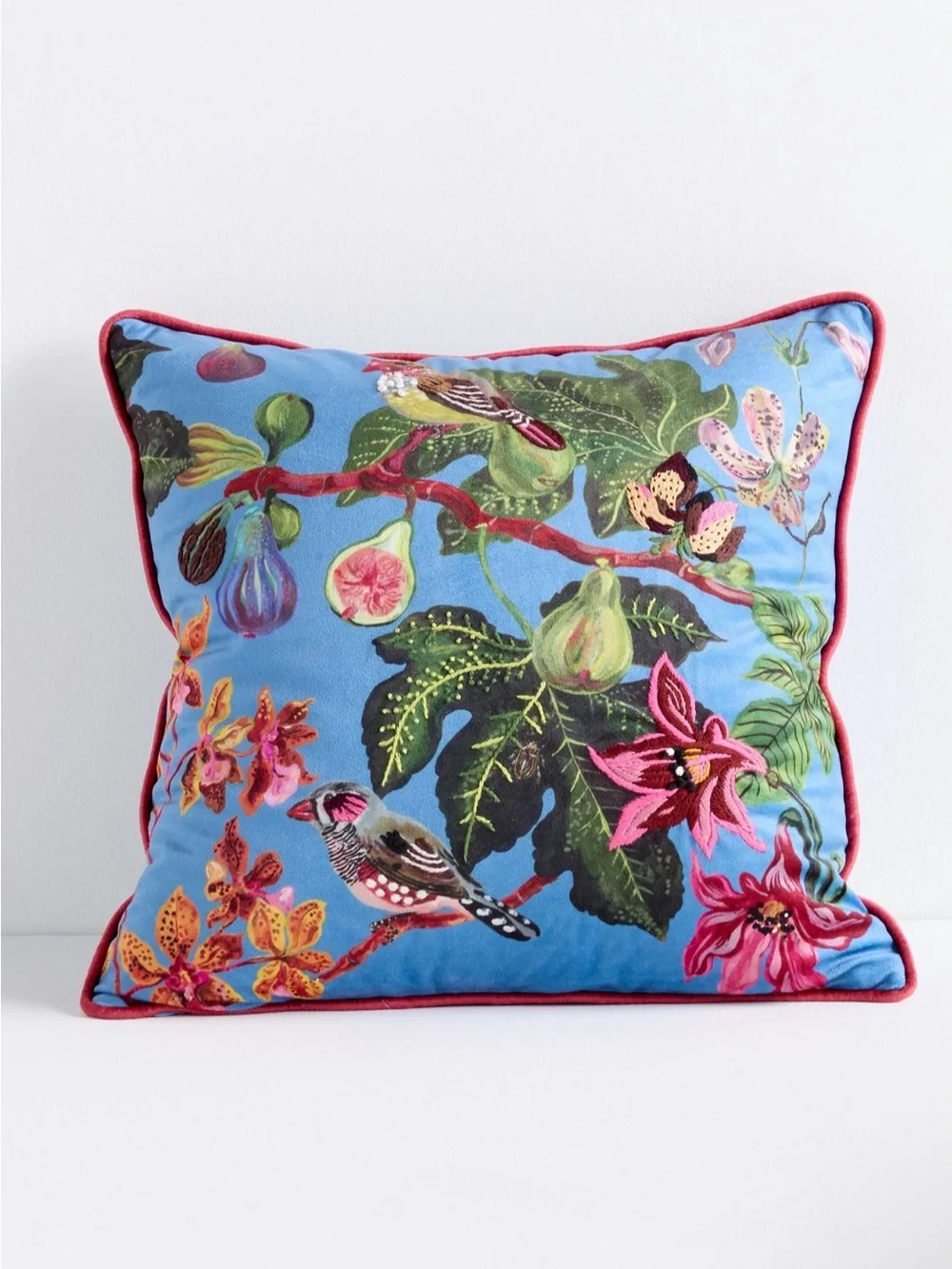 Anthropologie Nathalie Lete Embroidered Velvet Pillow, Wedgwood Blue